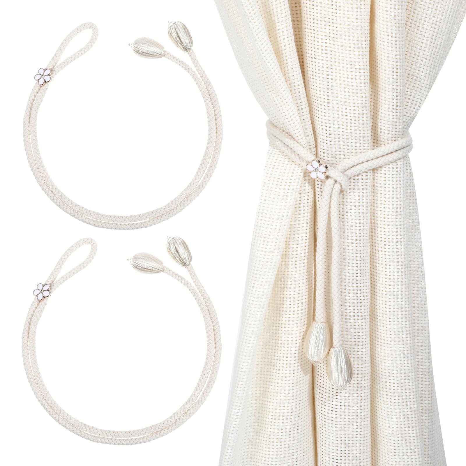 FOUORTUNATE-BEE Raffhalter Boho Vorhanghalter 2er Set Weiß Verstellbare Gardinenbänder Raffhalter, (2-tlg), Gardinen Raffhalter für Wohnzimmer Schlafzimmer Büro Fensterdeko
