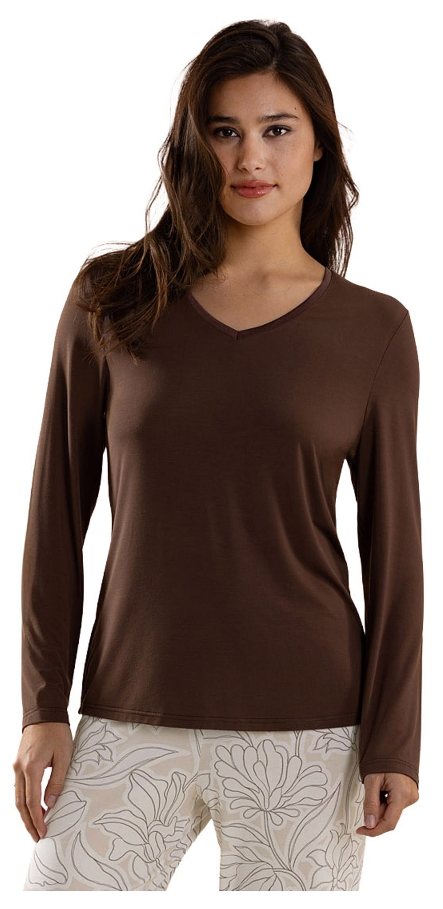 Nina Von C. Pyjamaoberteil Damen Pyjamashirt Langarm (1-tlg) Modal