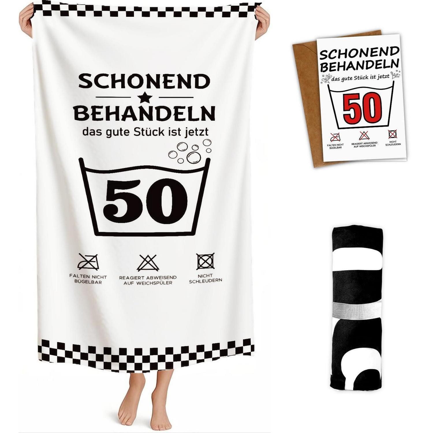 LuxusKollektion Strandtuch Strandtuch 50. Geburtstag 160x80 cm Mikrofaser, (1-St)