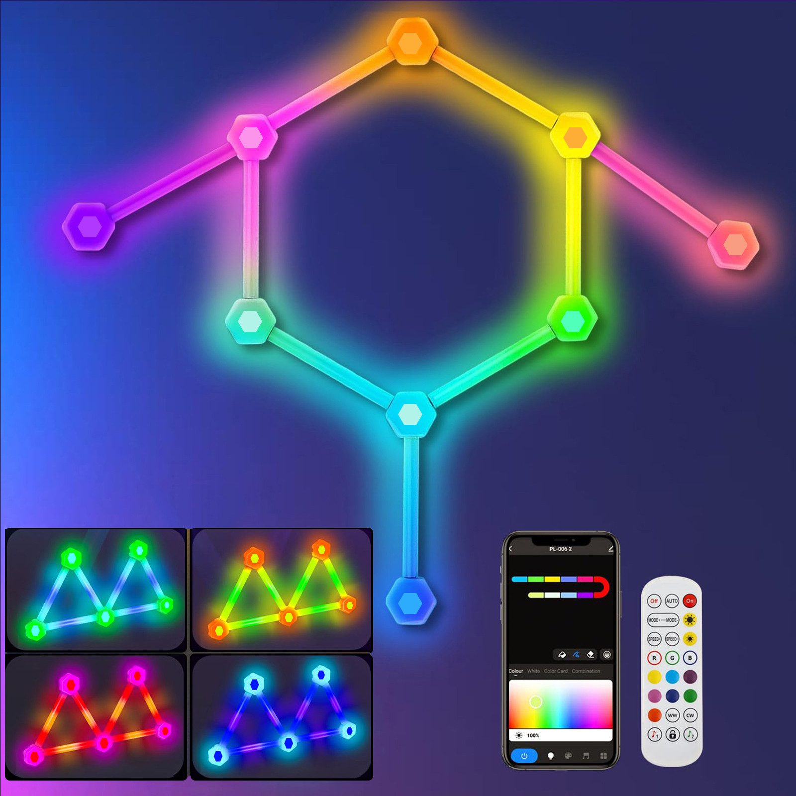 Rosnek LED Wandleuchte Smart, RGB, Musiksyn, Fernbedienung, für Gaming Zimmer Deko, RGB, App & Sprachsteuerung