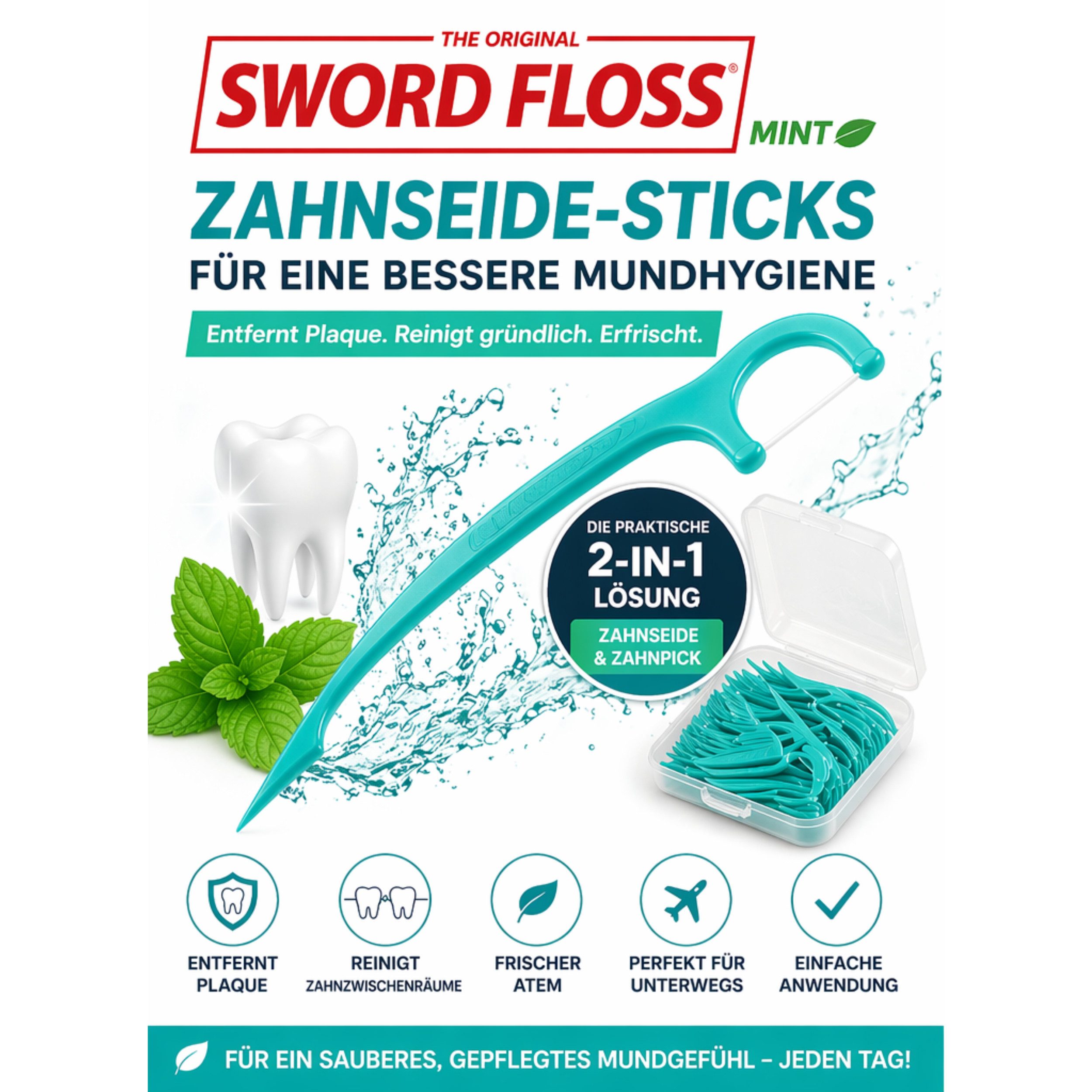Sibastore Zahnseide-Stick, (Spar-Set, 120-St), 2-in-1 Floss & Pick