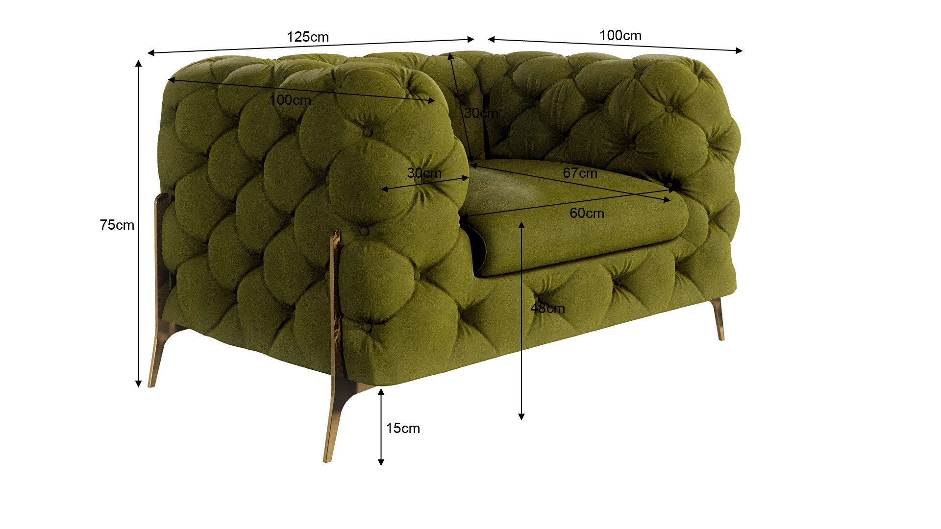 S-Style Möbel Polstergarnitur Ashley 3+2+1, Chesterfield mit Goldenen Metall Füßen, (1x 3-Sitzer-Sofa, 1x 2-Sitzer-Sofa, 1x Sessel), mit Wellenfederung