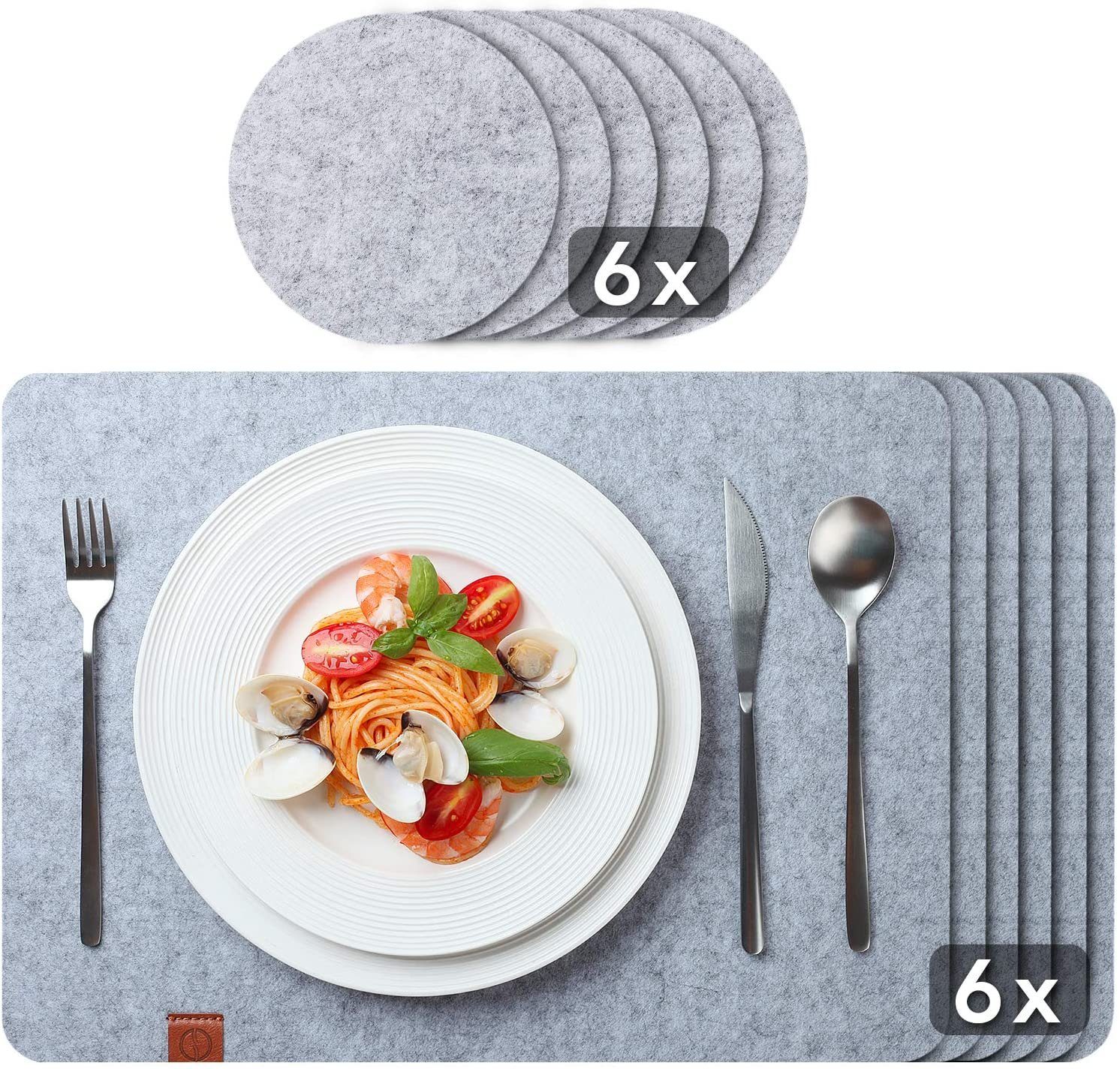 Tischset Edles Platzset Platzdeckchen aus 44x32cm - Set Loco Hellgrau mit - - abwaschbare Untersetzer - Tischuntersetzer Bird Filzuntersetzer Filz Filzmatte, 12er - Platzset, Abwischbar