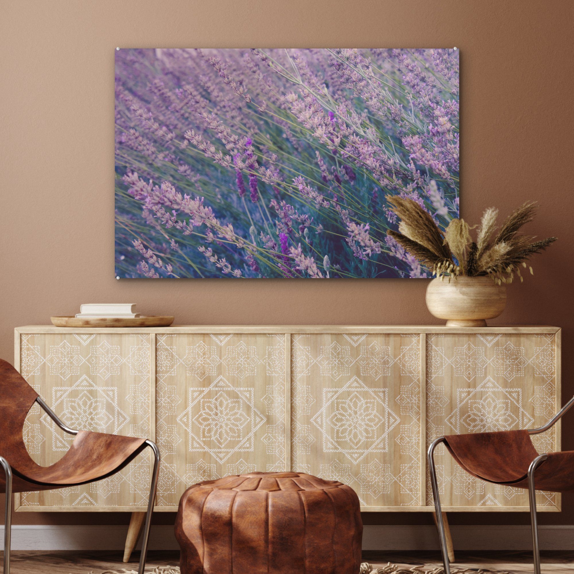 MuchoWow Acrylglasbild Blumen Lavendel & St), Wohnzimmer (1 Acrylglasbilder - - Lila, Schlafzimmer