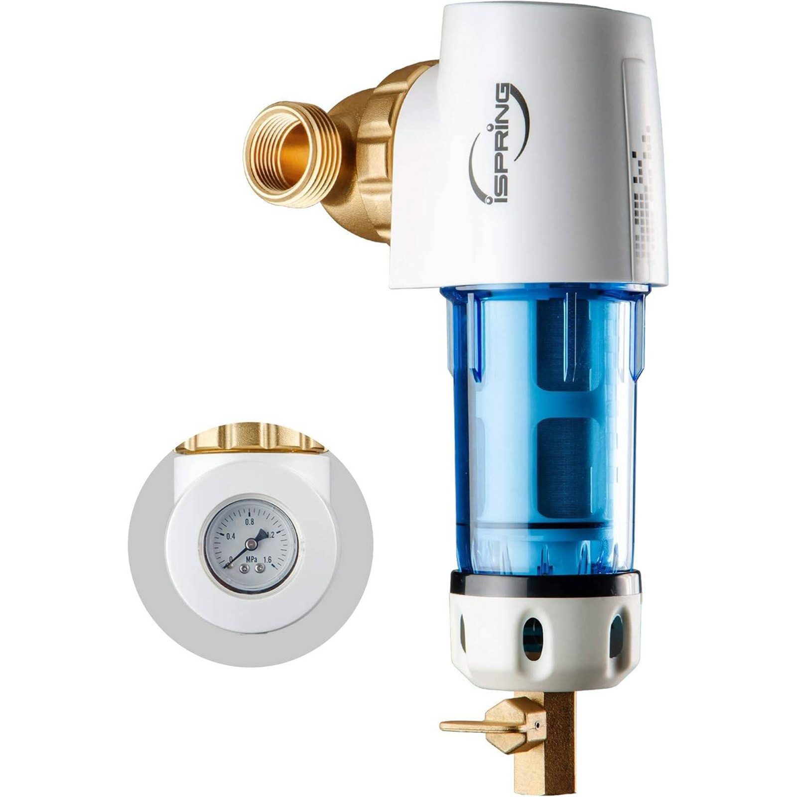 iSpring Wasserfilter WSP50GRE Rückspül-Sedimentfilter, 50 μm, mit Manometer & Reiniger
