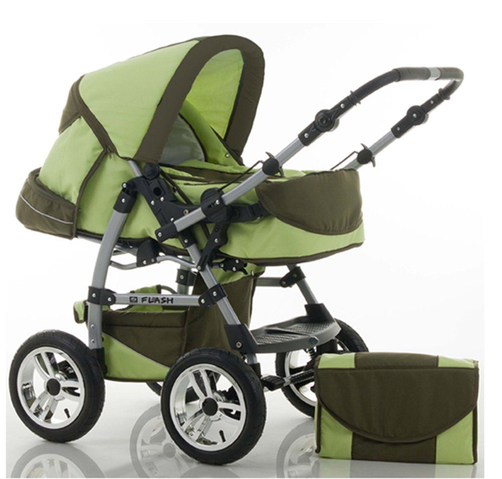 Hellgrün-Olive Farben Flash babies-on-wheels 14 Kombi-Kinderwagen 2 - in - 1 Teile Kinderwagen-Set in 18