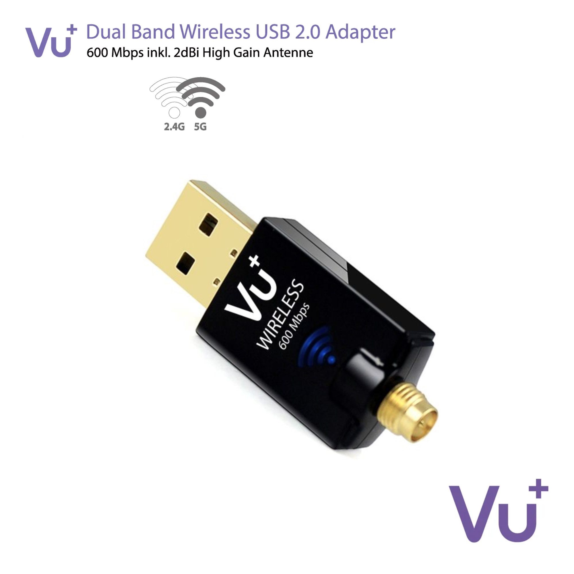 VU+ Dual Band Wireless USB 2.0 Adapter 600 Mbps inkl. Antenne SAT-Receiver