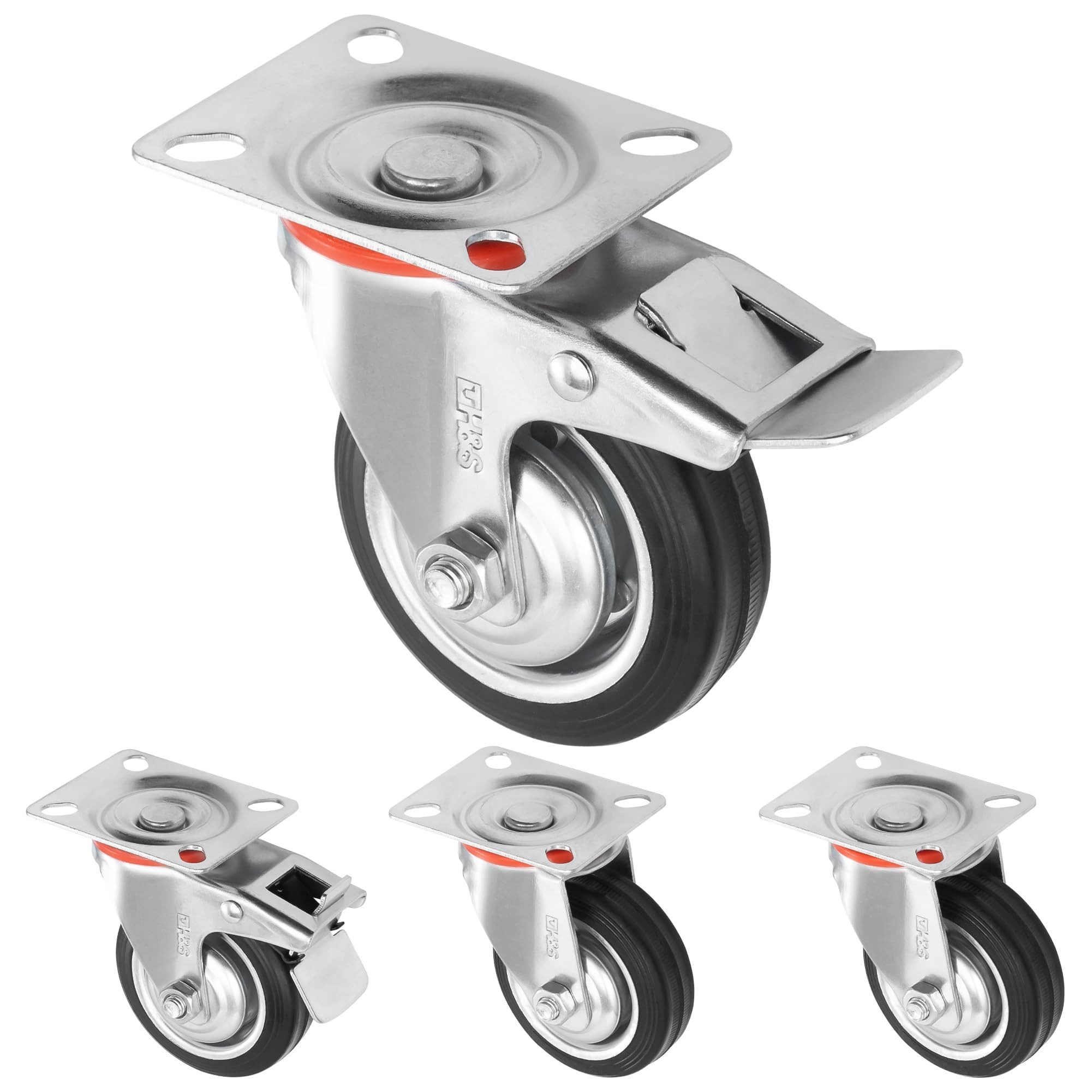 H&S Мебельrolle Transportrollen mit Bremse - Ролики для мебели - Räder Rollen Schwerlast, (4-St), Schwerlastrollen 75 mm - Rollen für Мебель - 4er Set - Gummi Lenkrollen