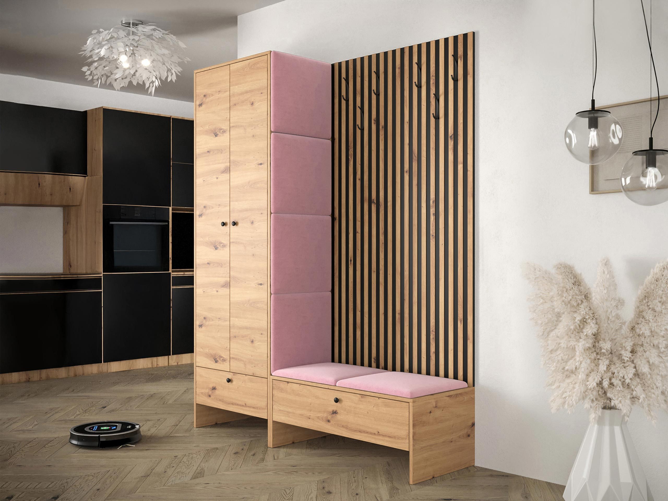 MIRJAN24 Шкафы-Set Balma III, (Komplett-Set, Kleiderschrank, Unterschrank mit Lamellen, 6x Paneel 42x42), Griffe aus Metall