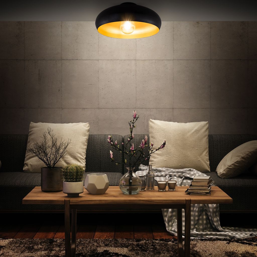 B.K.Licht LED Deckenleuchte Retro-Deckenlampe Metall schwarz gold Ø39,5 cm - BKL1269, ohne Leuchtmittel, 2700K - Extra-Warmweiß, vintage industrial Design Wohnzimmerlampe E27 max. 60W LED Halogen