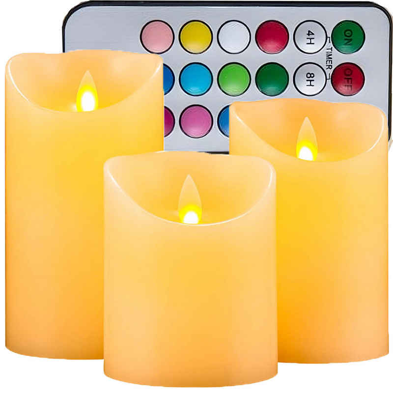 Retoo LED-Kerze 3x LED Teelichter mit Fernbedienung Elektrische Teelichter Kerzen (Brandneues 3-teiliges RGB-LED-Kerzen-Set Fernbedienung mit Batterie), Realistische Optik, Sicher, Einfach zu bedienen, Breite Anwendung
