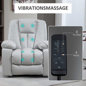 HOMCOM Massagesessel Elektrischer Aufstehsessel mit Seitentaschen (Fernsehsessel mit Fernbedienung, 1-St., Relaxsessel mit Liegefunktion), für Arbeitszimmer, Wohnzimmer, Hellgrau