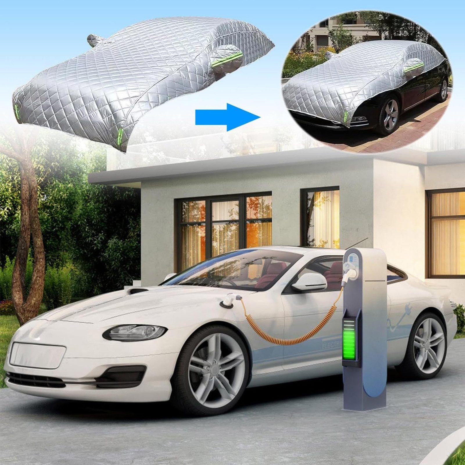 Rutaqian Autosonnenschutz Frontscheibenabdeckung, Autoabdeckung,Winter Faltgarage Universal, 224 x 470 cm, (Auto Scheibenabdeckung Windschutzscheibe Abdeckung, 1-St., Mit reflektierenden Streifen verdicken Hagel Decke, Belüftungslöchern), für die Windschutzscheibe gegen Schnee, EIS, Frost, Staub, Sonne