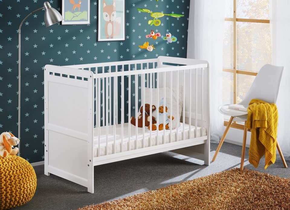 ASM Moebel Babybett Babybett Gitterbett Beistellbett Jugendbett + Matratze TIMMY 120 x 60, Mit