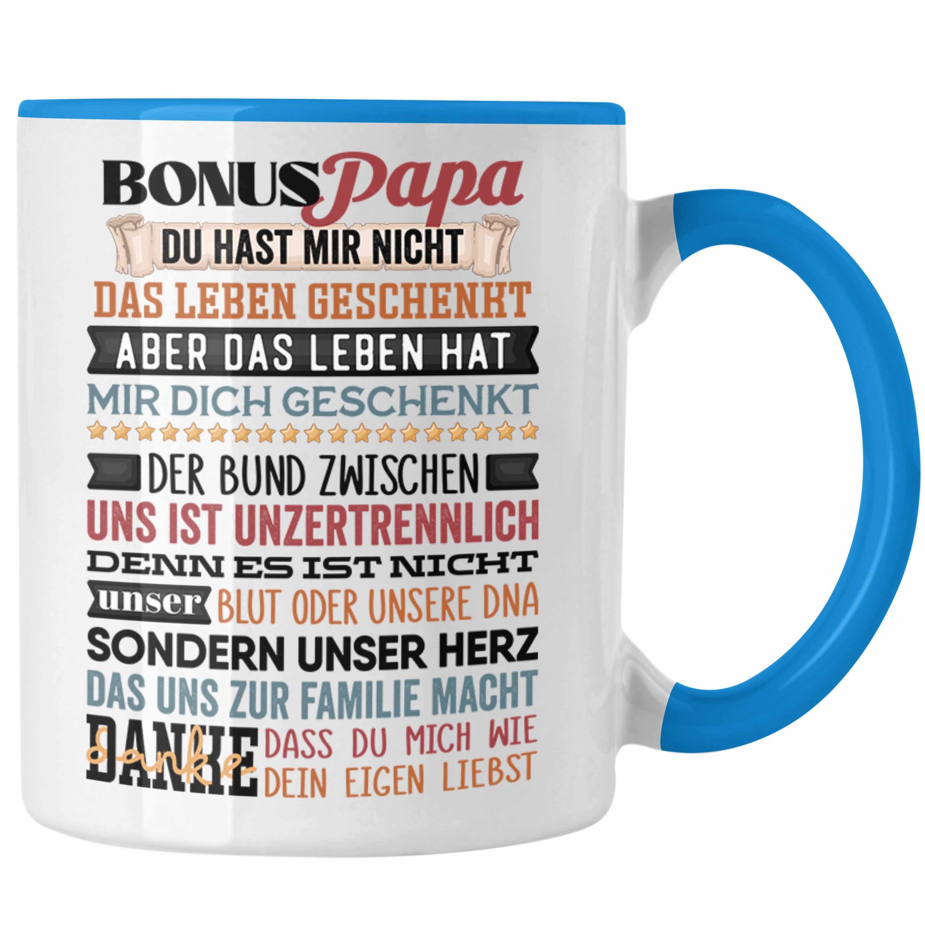 Trendation Tasse Bonus Blau Vatert Geschenkidee Geschenk Tasse Stiefpapa für Stiefvater Papa