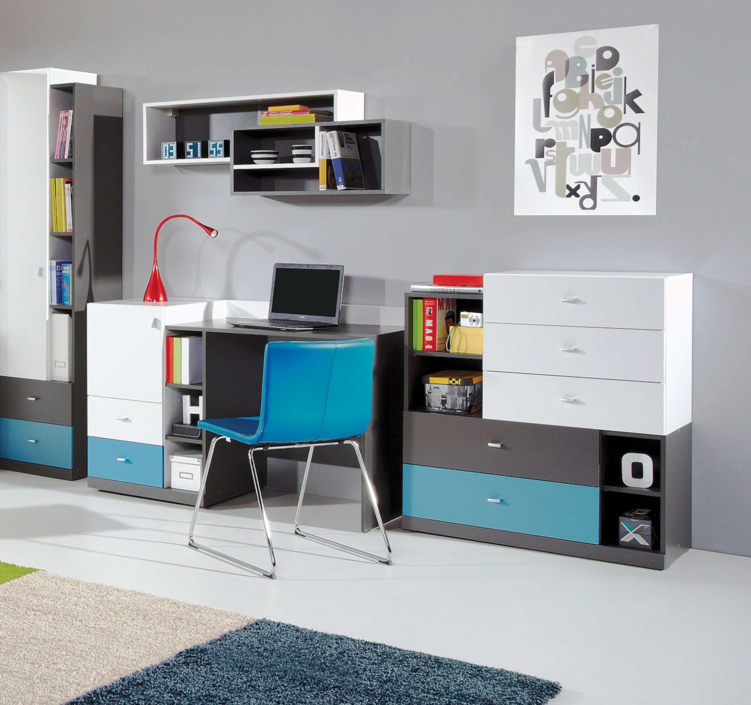 Stylefy (Computertisch, Atlantic Modern Lator Weiß Design mit Spanplatte, viel Graphit Stauraum, Bürotisch), Schreibtisch Schubladen,