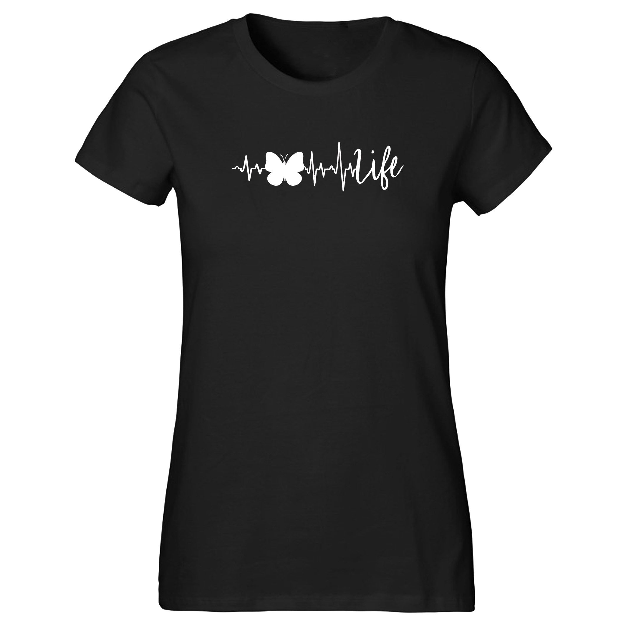 Print-Shirt Damen "Butterfly Life" Unifarben Premium T-Shirt Rundhals