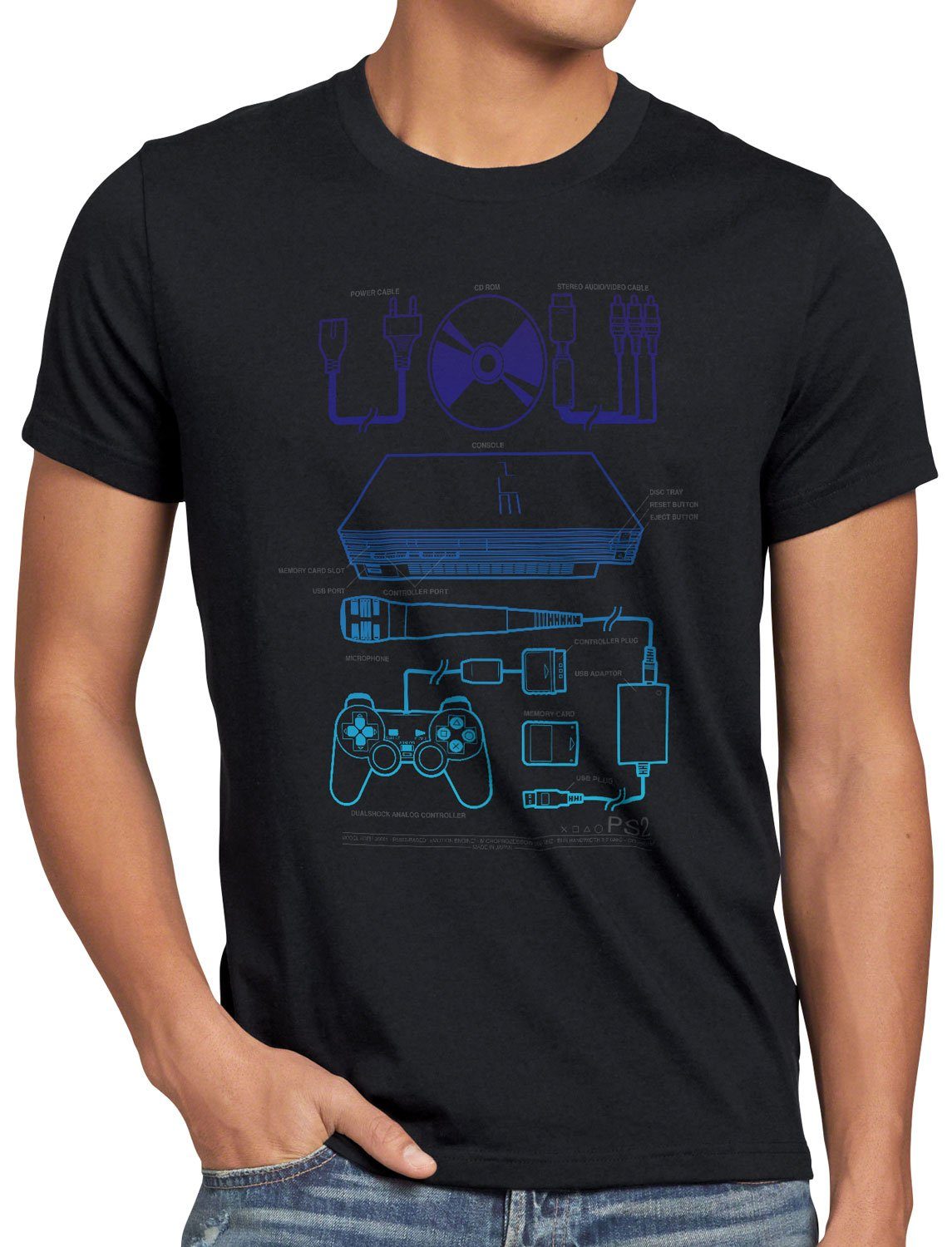 style3 Print-Shirt Herren konsole classic gamepad PS2 T-Shirt Retro PS Gamer schwarz