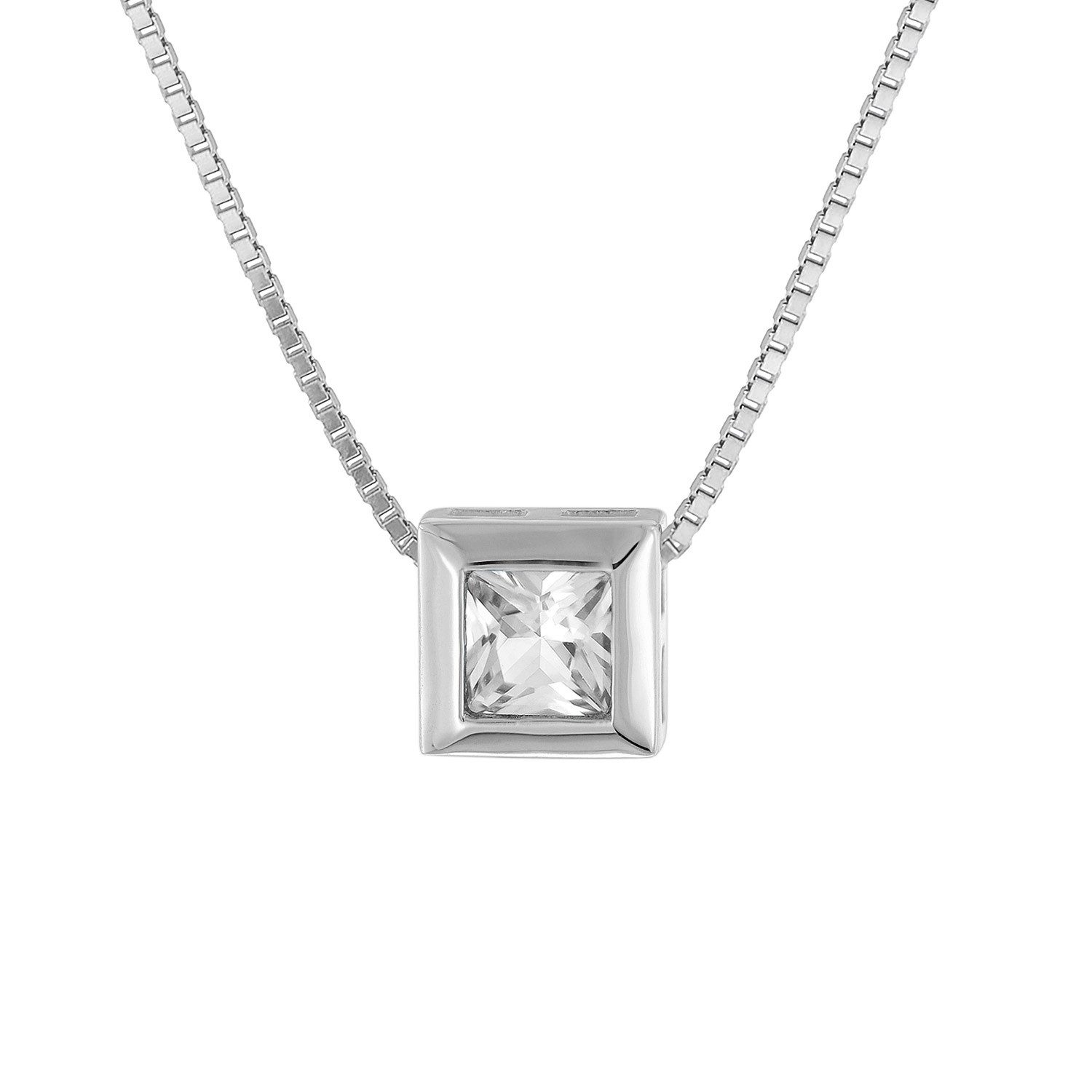 Kette mit Anhänger Damen-925 Silber mit weißem Zirkonia-Anhänger