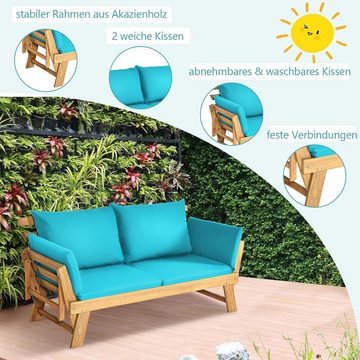 KOMFOTTEU Gartenbank 2-3 Sitzer Holzbank, mit Liegefunktion, klappbaren Seitenlehnen