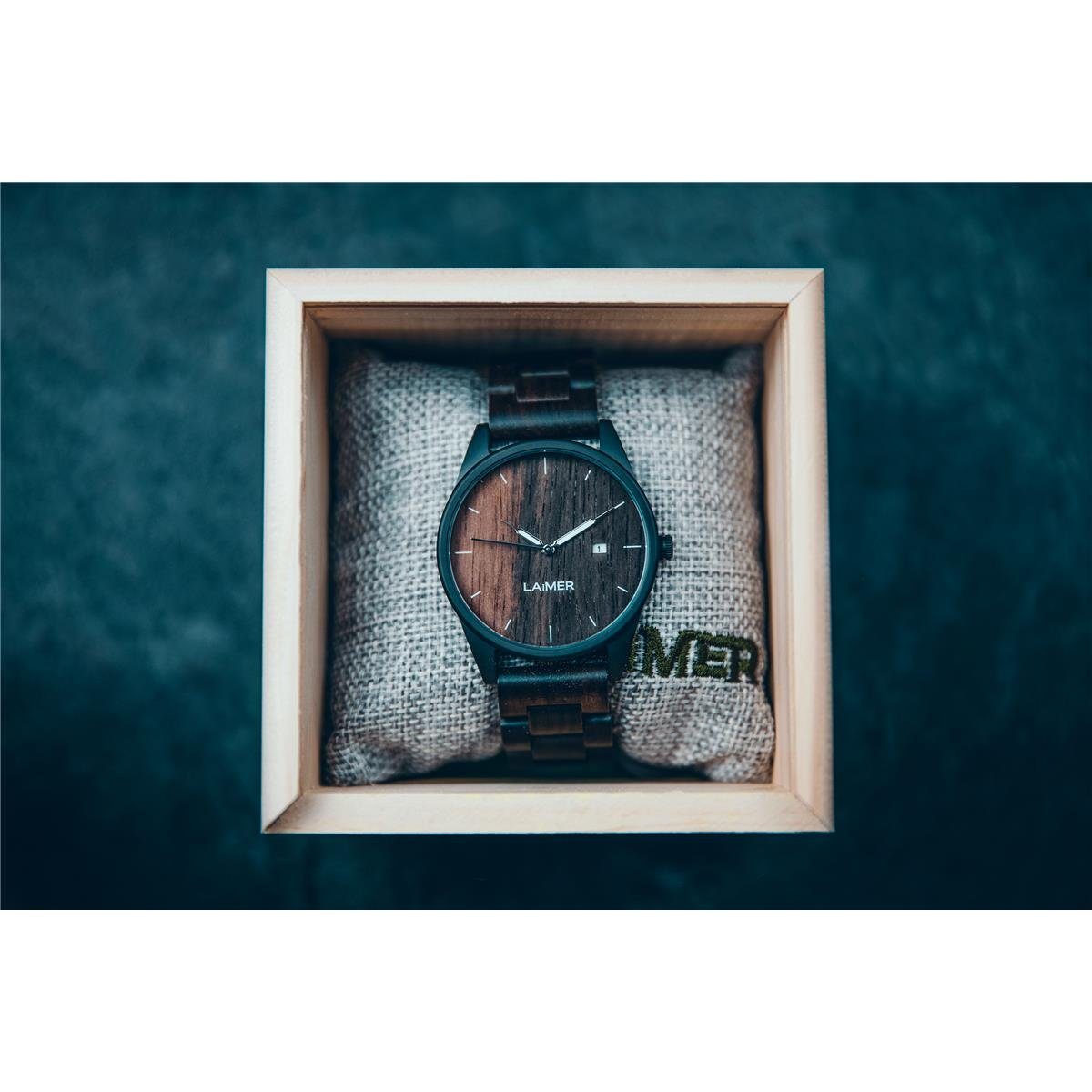 Herren Sascha 0075 Vegan LAiMER Leadholz Uhr (1-tlg) mit Datumsanzeige, Quarzuhr LAiMER