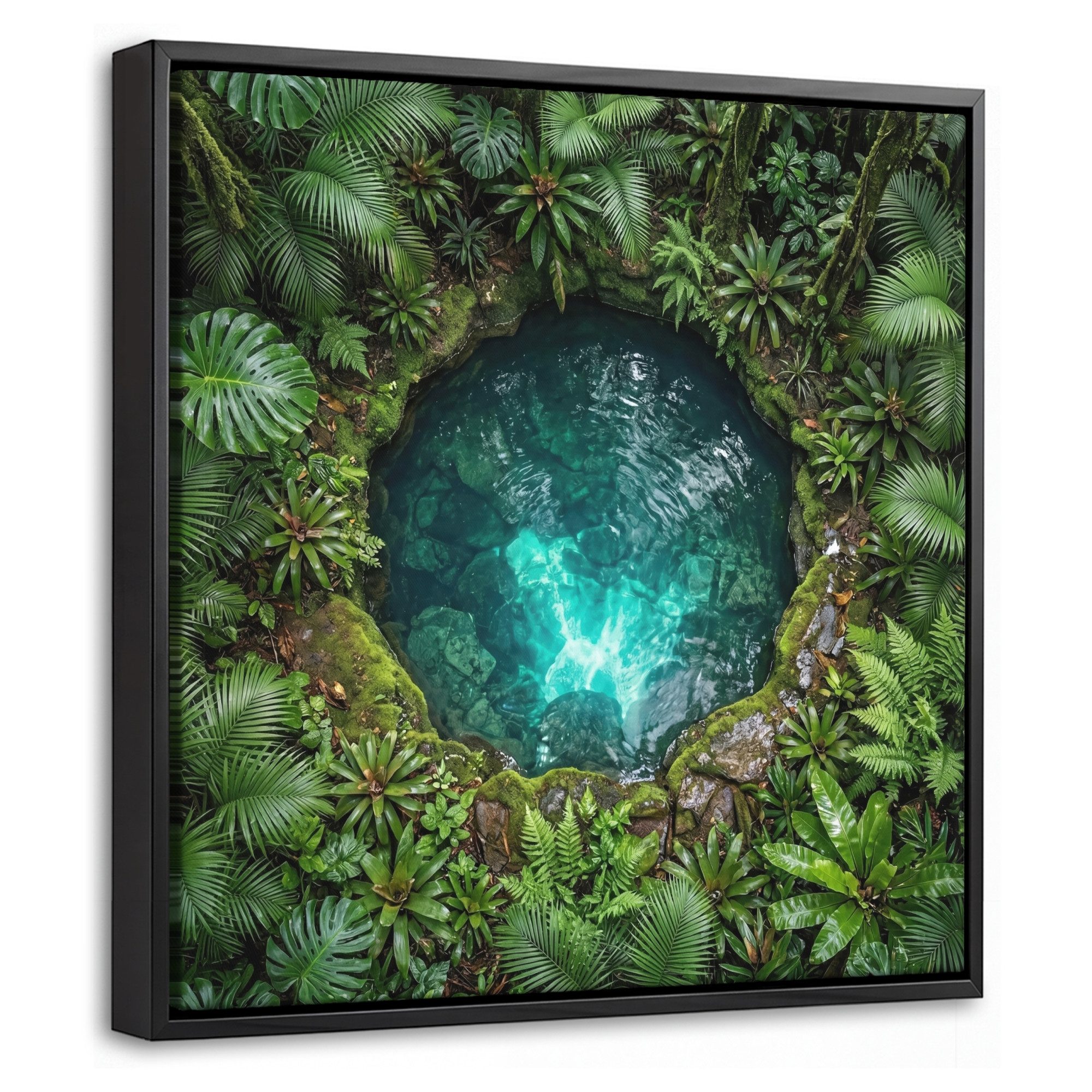 OneMillionCanvasses® Leinwandbild mit Rahmen - Natur - Dschungel - Wasser - Grün, Fotodruck (1 St), Leinwand Bilder Klein, Wand Dekoration Aesthetic 20x20cm