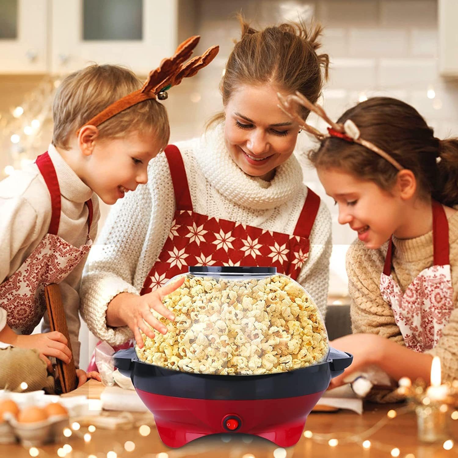 COOCHEER Popcornmaschine – 1200 W, Mit Messbecher Und Deckel, Schwarz