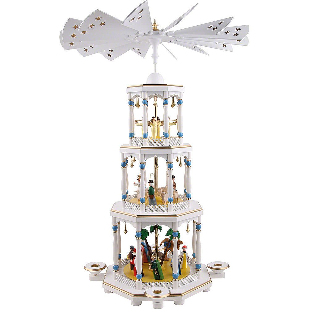 Erzgebirgische Volkskunst Richard Glässer GmbH Weihnachtspyramide 3-stöckige Pyramide Christi Geburt, weiß (76cm) von Richard Glässer