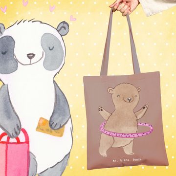 Mr. & Mrs. Panda Tragetasche Bär Hula Hoop - Braun Pastell - Geschenk, Training, Einkaufstasche, S (1-tlg), Cross Stitching Griffe