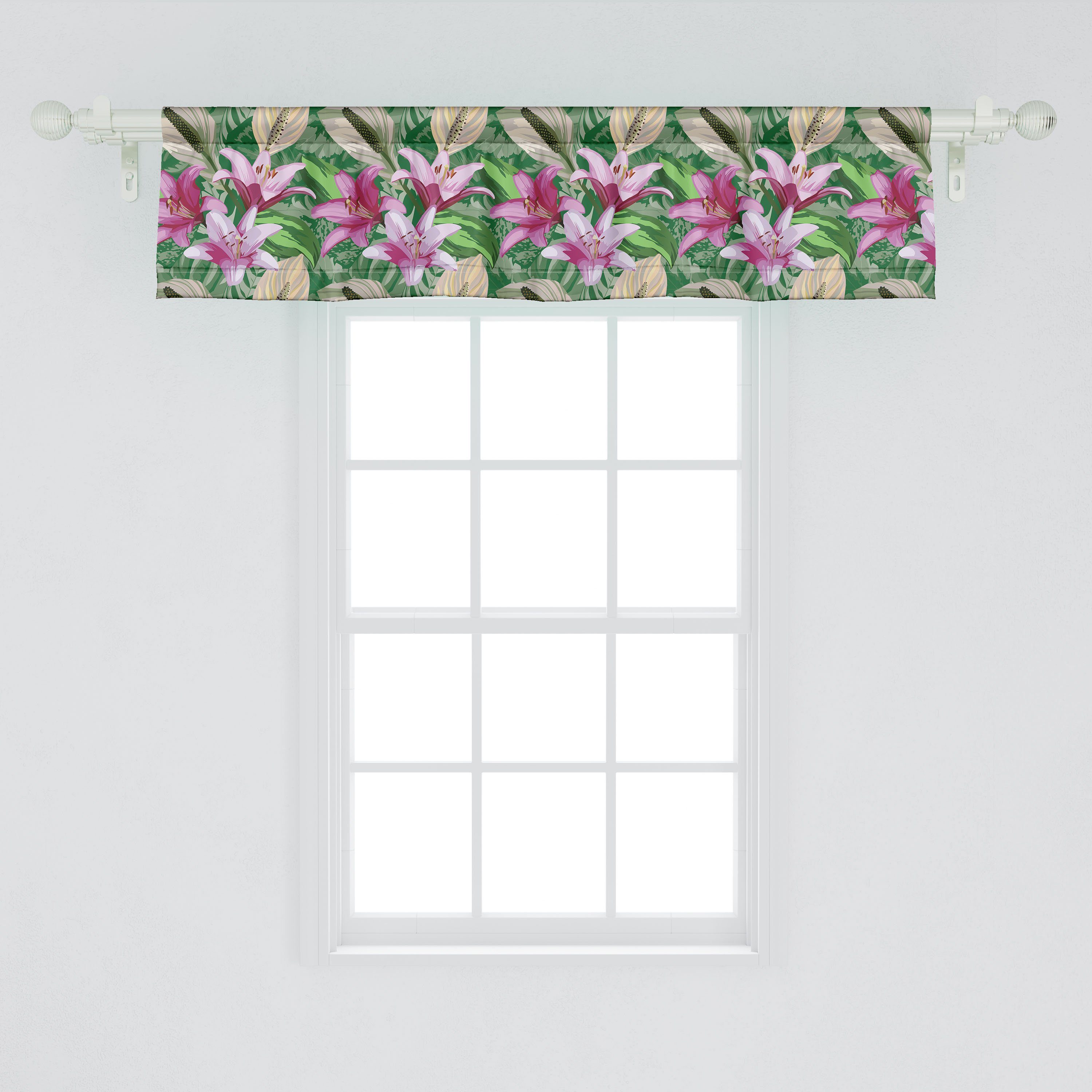 Stangentasche, Küche Schlafzimmer Abakuhaus, Volant Microfaser, für mit Aquarelle Garden Lily Scheibengardine Vorhang Blume Dekor