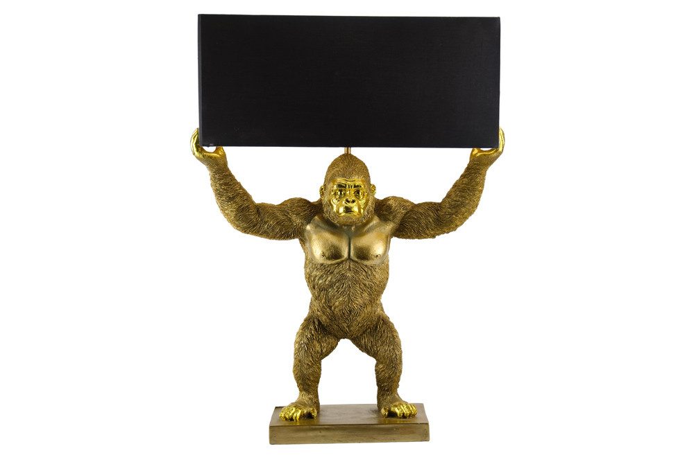 riess-ambiente Tischleuchte KING APE 70cm schwarz/gold - Stoff, Affe, Skulptur, Gorilla, handmade, Ein-/Ausschalter, ohne Leuchtmittel, Statement Dekoleuchte - ideal für Sideboards, Konsolen od. Nachttische