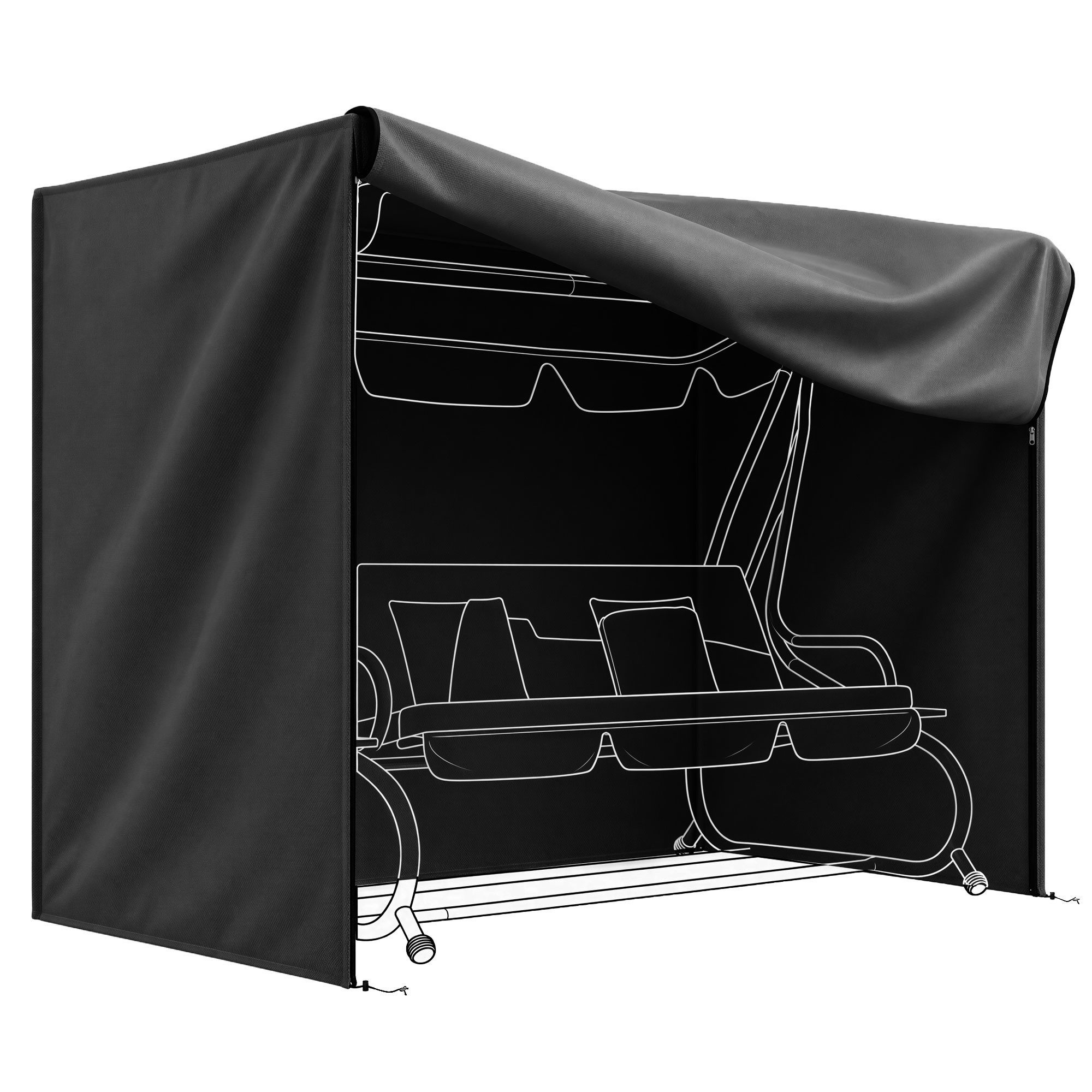 Outsunny Gartenmöbel-Schutzhülle Hollywoodschaukel Abdeckung mit UV-Schutz (Schutzhülle für Gartenschaukel, 1-St., Abdeckhaube), Oxford, Schwarz, 220 x 125 x 172 cm