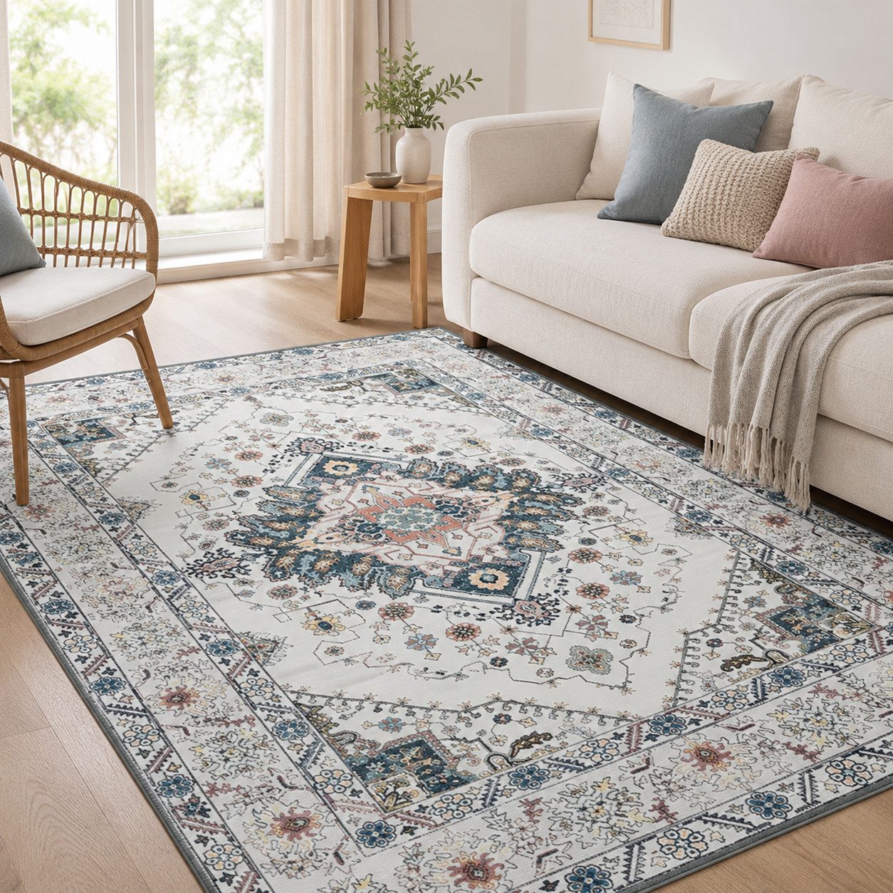 Lochas Designteppich Vintage Teppich Orient Design Kurzflor Waschbar Rutschfest