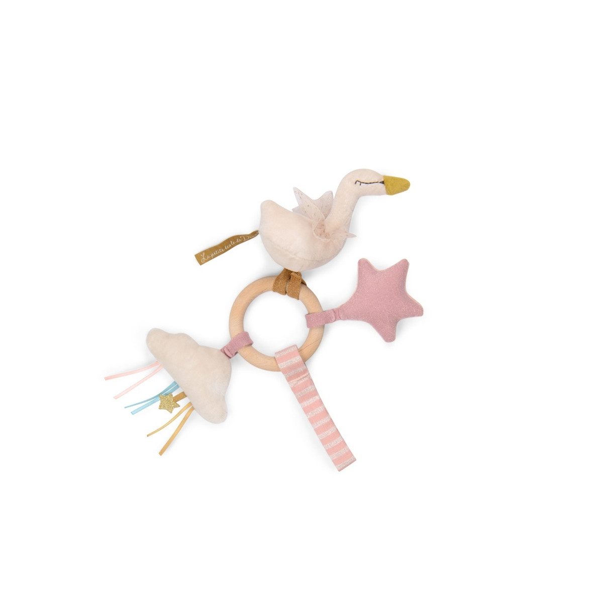 Moulin Roty Lernspielzeug Ring-Rassel Schwan Ring-Rassel für Babys zum Greifen als Geschenkidee, Ring-Rassel