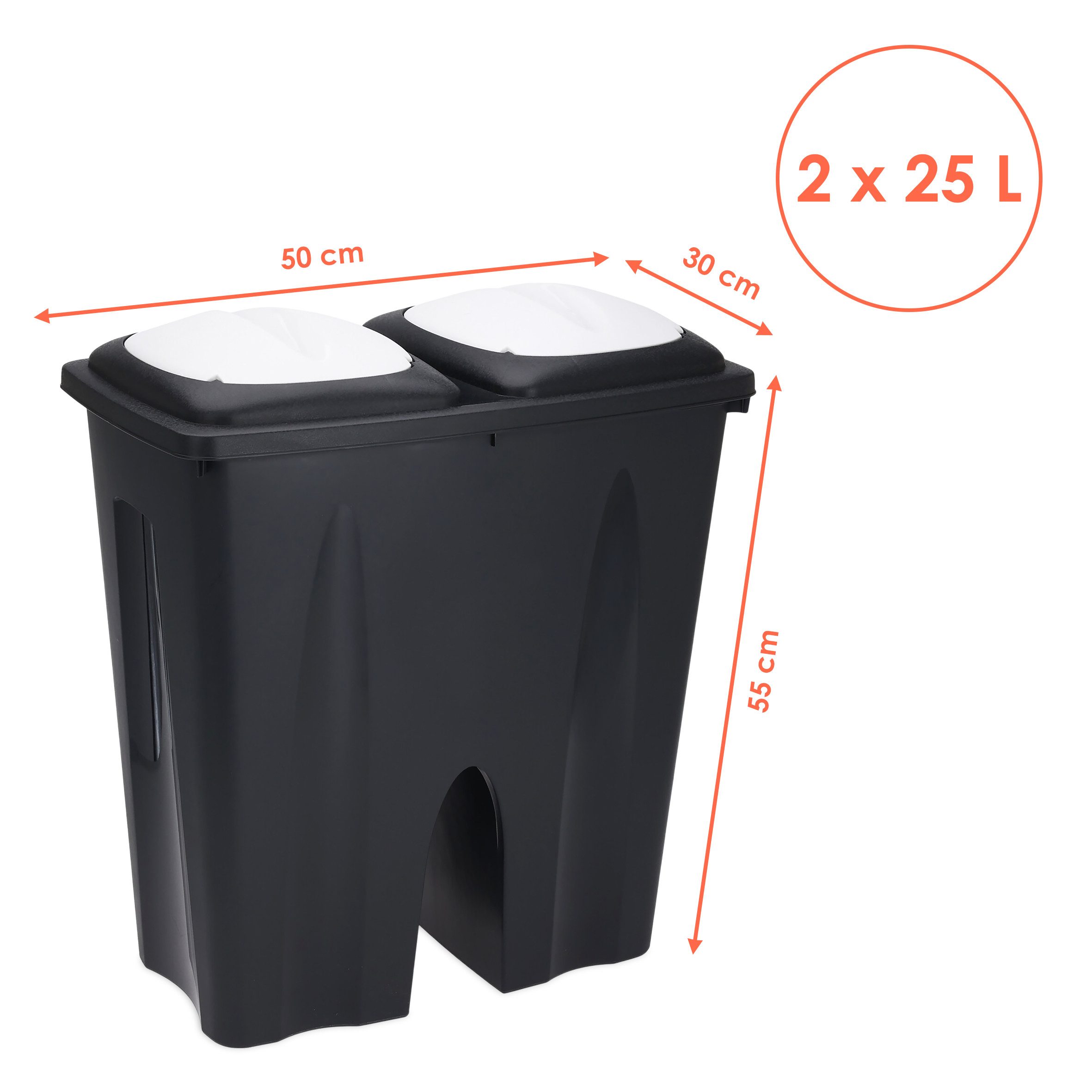 Spetebo Mülltrennsystem Duo Mülleimer schwarz - 2x 25 Liter, mit Deckel in schwarz-weiß – Bild 2 von 5