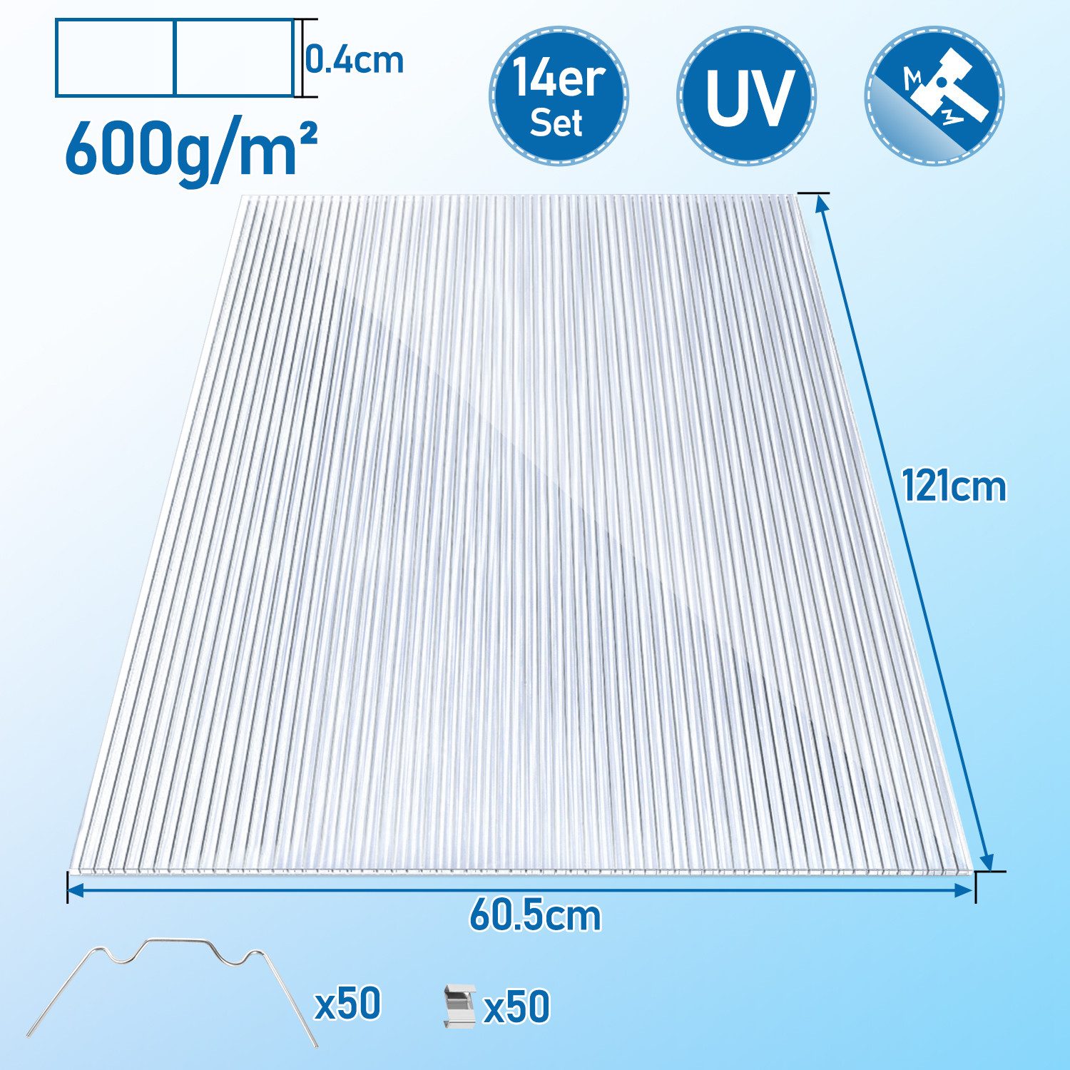 Clanmacy Doppelstegplatte Hohlkammerplatte Transparente Polycarbonat-Doppelschichtplatte, 4,00 mm, (14-St)