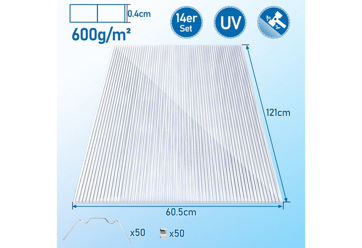 Thumbnail - Clanmacy Doppelstegplatte 14x Gewächshaus Doppelstegplatten Hohlkammerplatten Gewächshausplatten, 4,00 mm