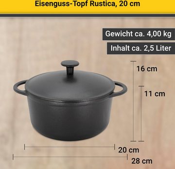 Krüger Fleischtopf Eisenguss Fleischtopf mit Deckel RUSTICA, 20 cm, Gusseisen (1-tlg), für Induktions-Kochfelder geeignet