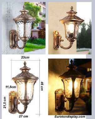 Euroton LED Außen-Stehlampe Außenleuchte in Aluguß in Braun Gold Echtglas-Scheiben E27-Fassung, ohne Leuchtmittel, Für Ihren Garten geeignet