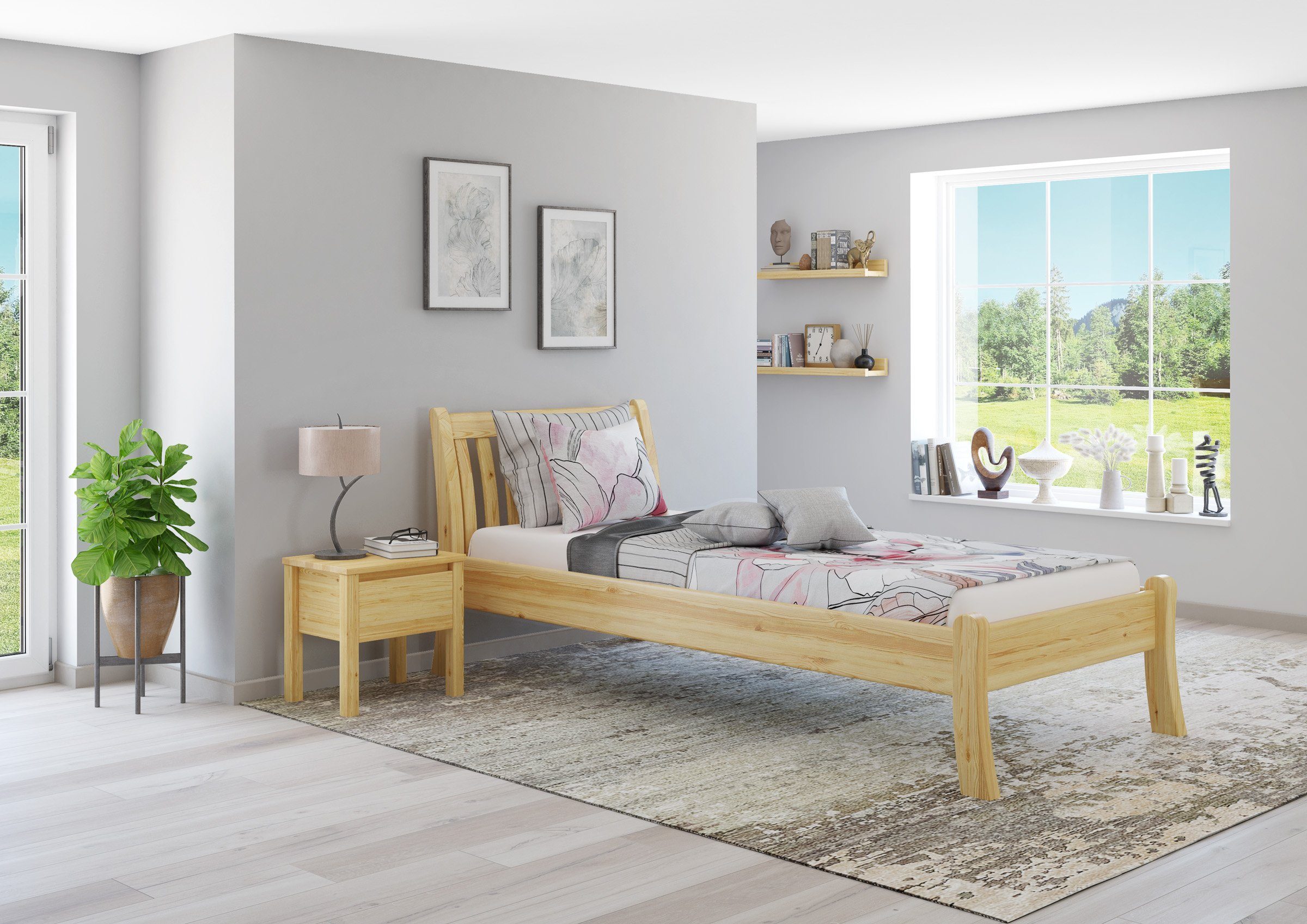 Bett massiv ERST-HOLZ cm, natur hohe Einzelbett Sitzkante Kiefer Kiefer 90x200