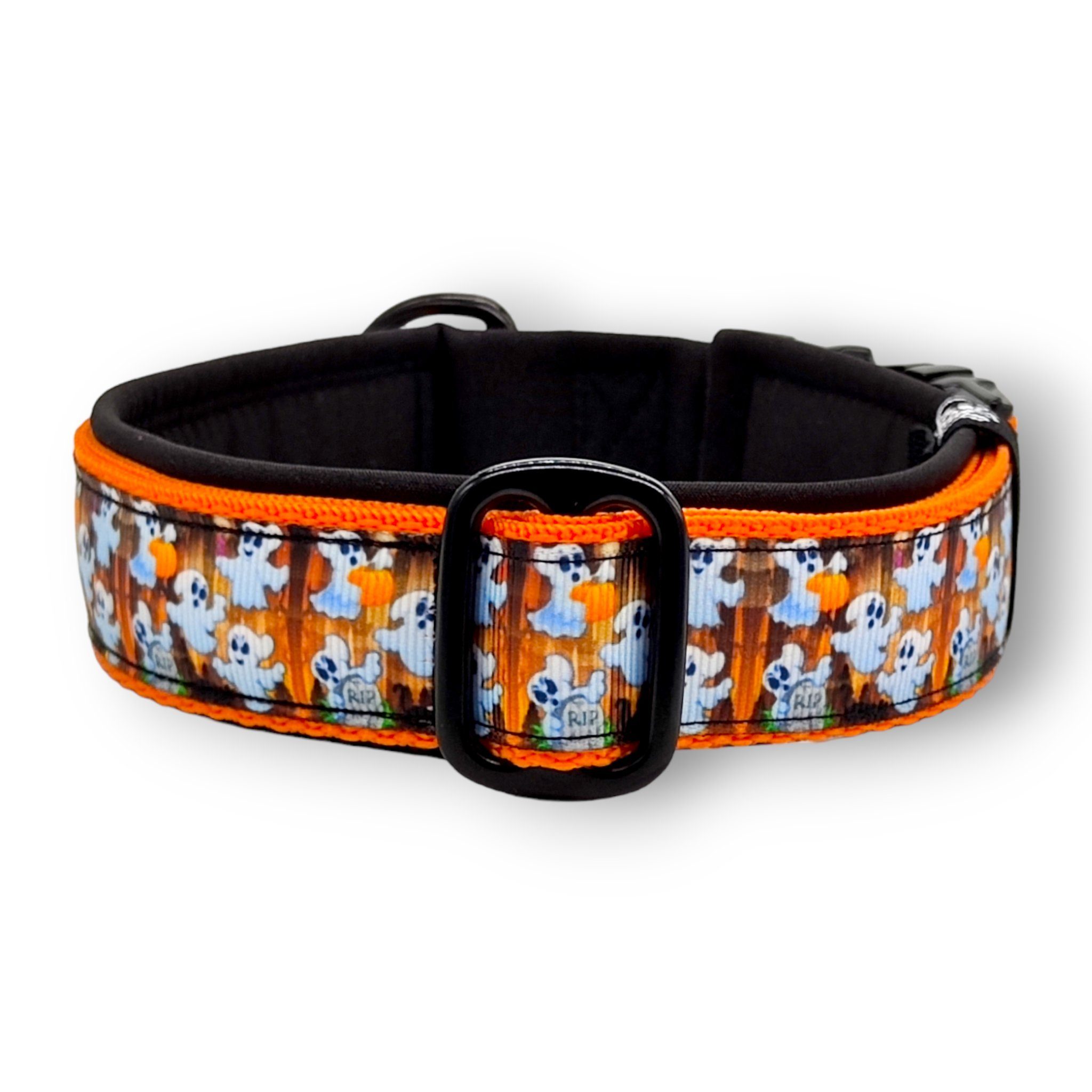 D by E Couture Hunde-Halsband "Happy Halloween II", gepolstert, verstellbar, 30mm breit, Handmade