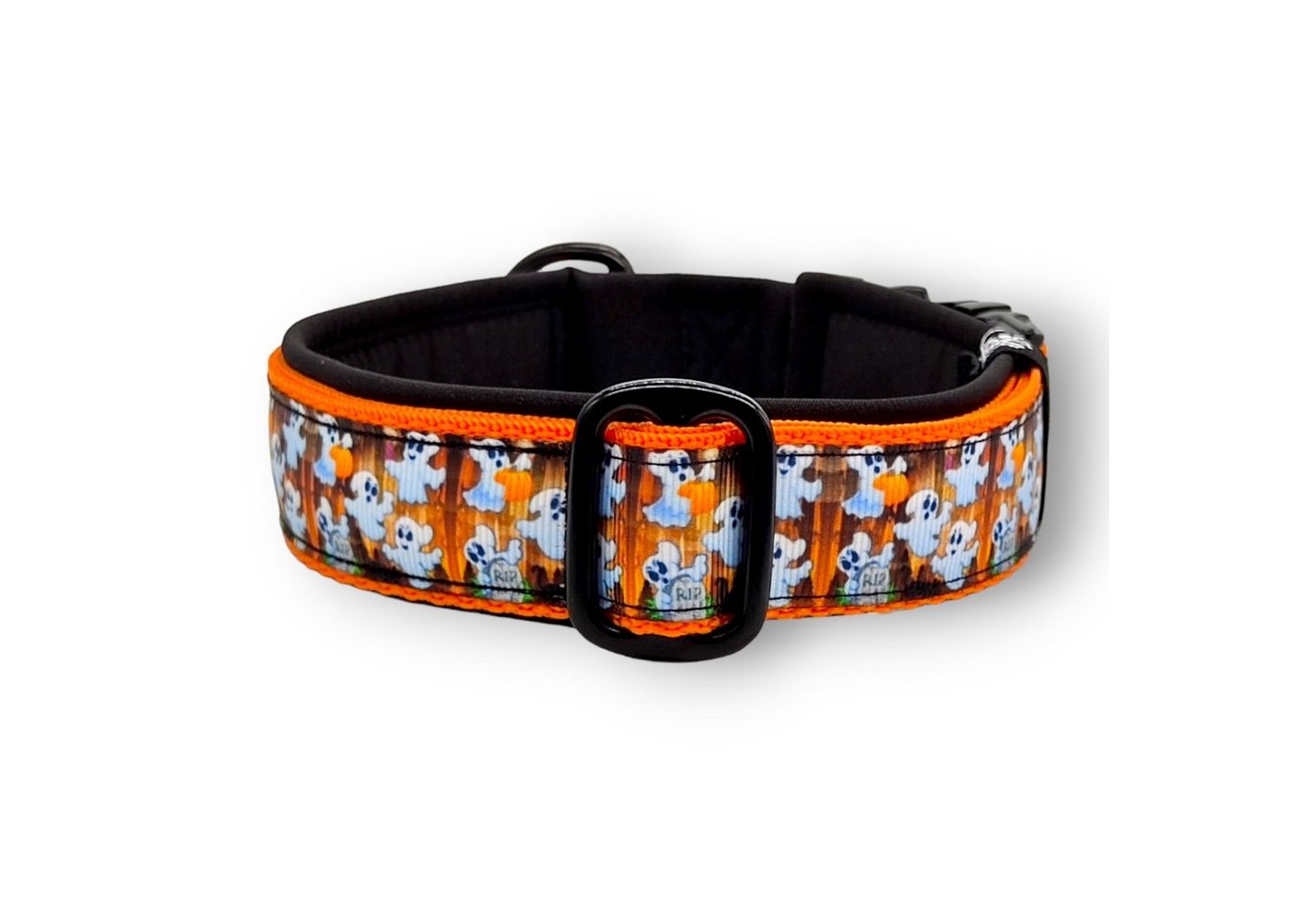 Thumbnail - D by E Couture Hunde-Halsband "Happy Halloween II", gepolstert, verstellbar, 30mm breit, Handmade