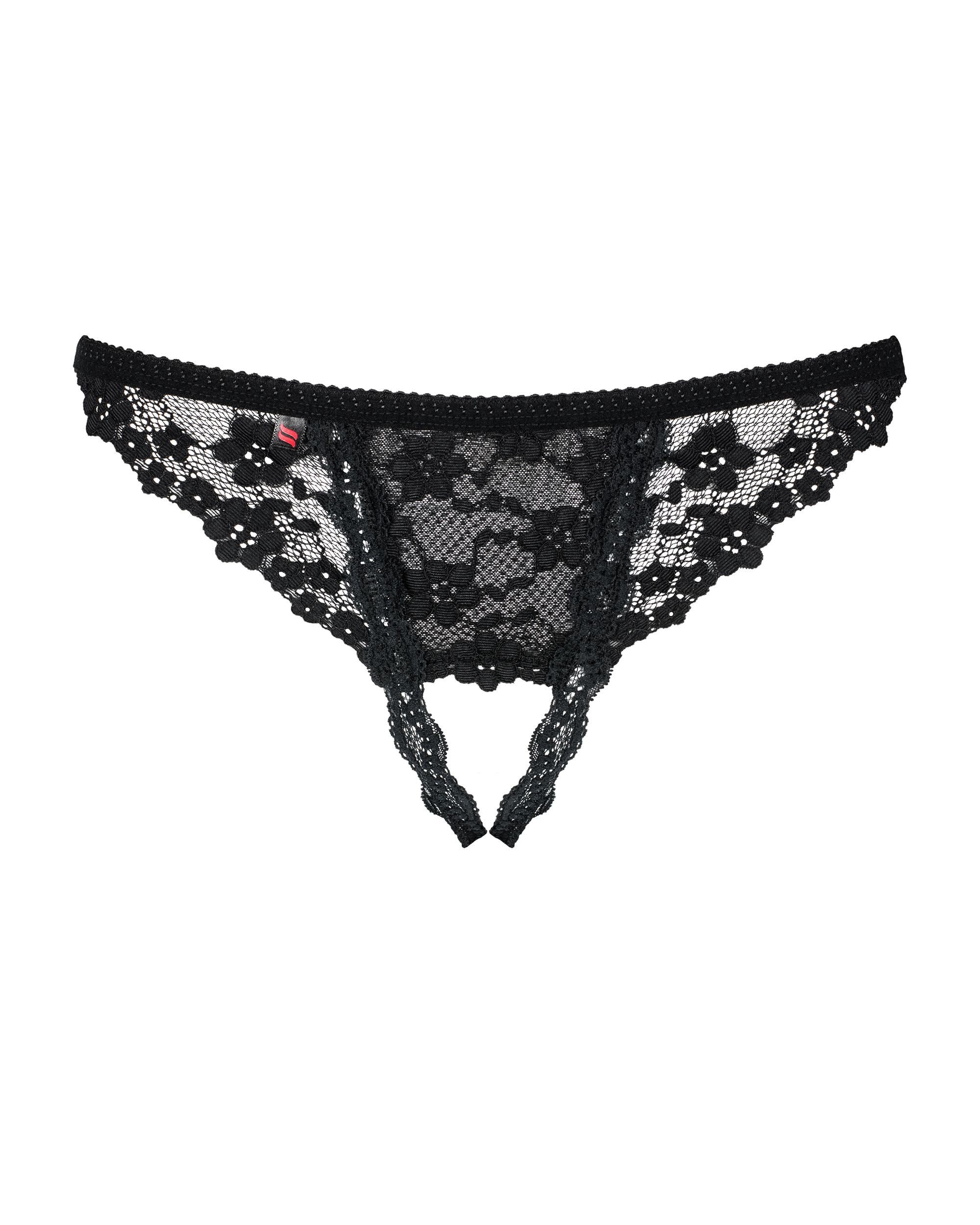 Panty-Ouvert Ouvert-String Letica schwarz Thong mit Spitze Blumenmuster
