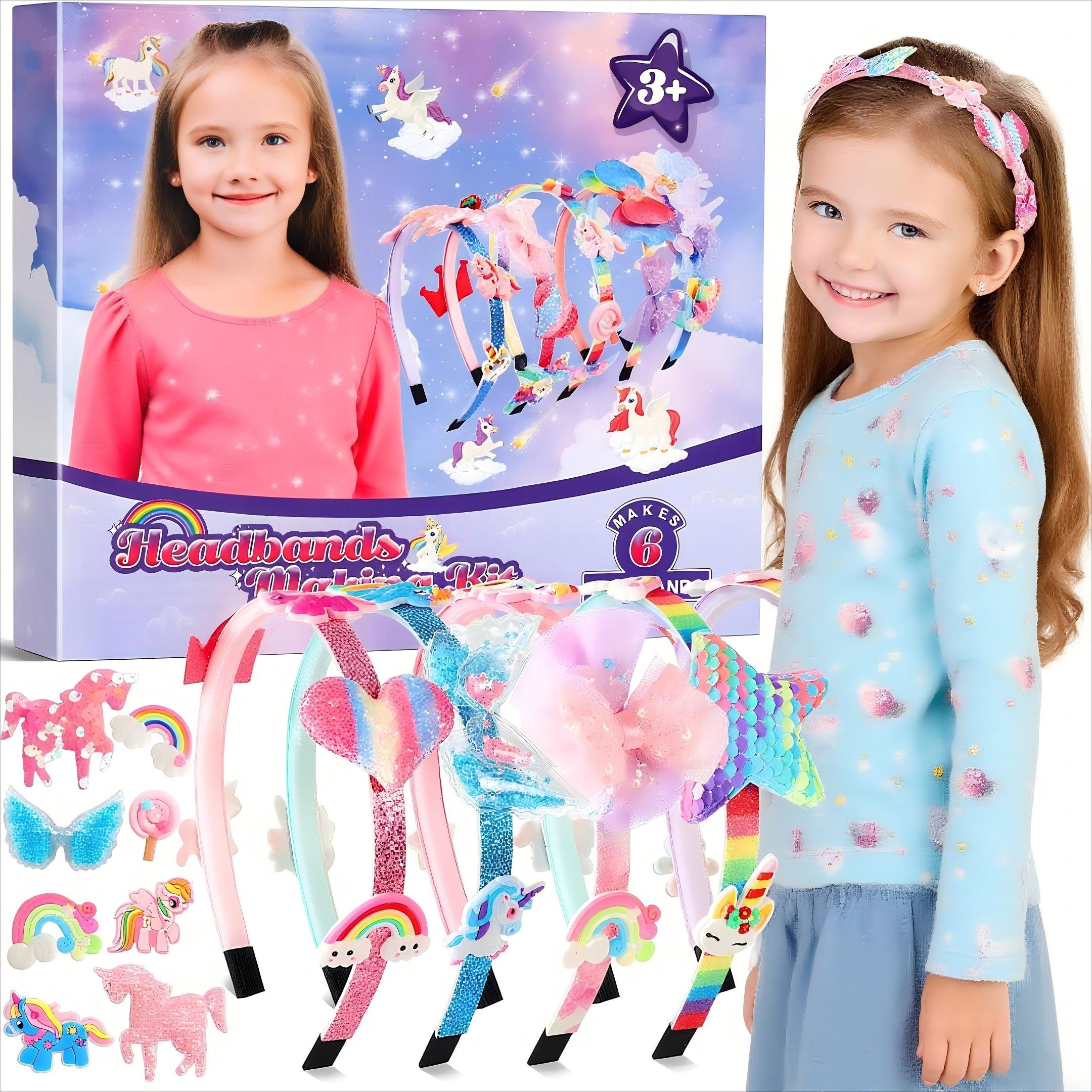 POPOLIC Haarreif Haarreifen Mädchen, Kreativset, Haarreifen Selber Machen Mädchen, 1-tlg., Mode Geburtstagsgeschenk für Mädchen, Einhorn, Haarschmuck Bastelset Kinder ab 4 5 6 7 8 9 Jahre