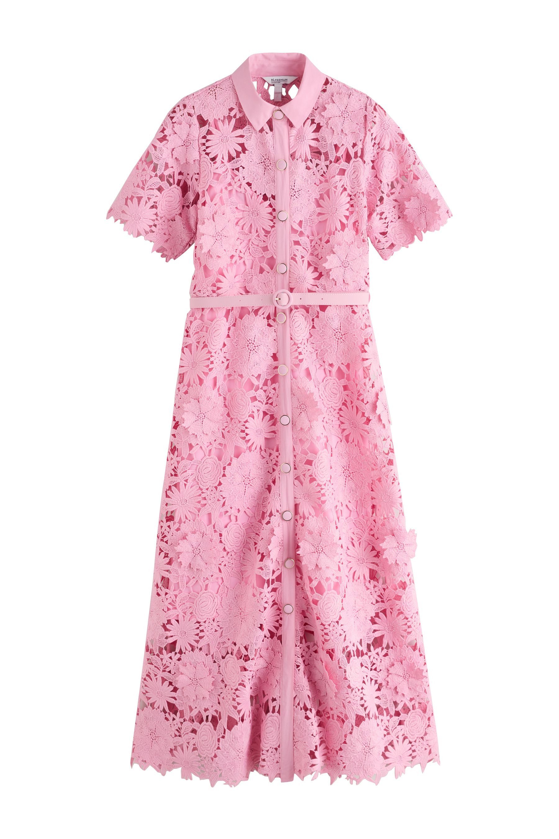Next Midikleid Festliches Hemdblusenkleid mit Spitze in Midilänge (2-tlg)