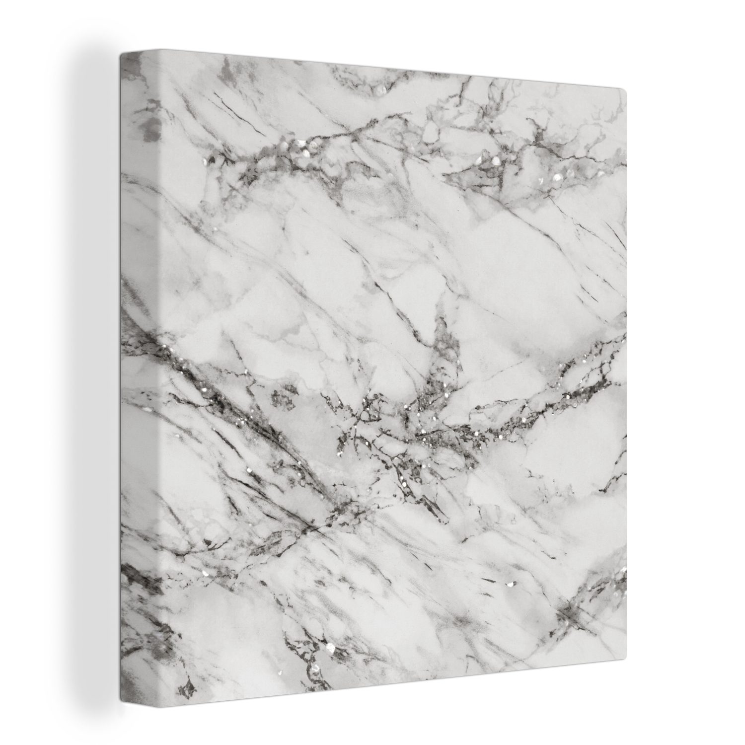 OneMillionCanvasses® Leinwandbild Marmor - Grau - Glitter, (1 St), Leinwand Bilder für Wohnzimmer Schlafzimmer