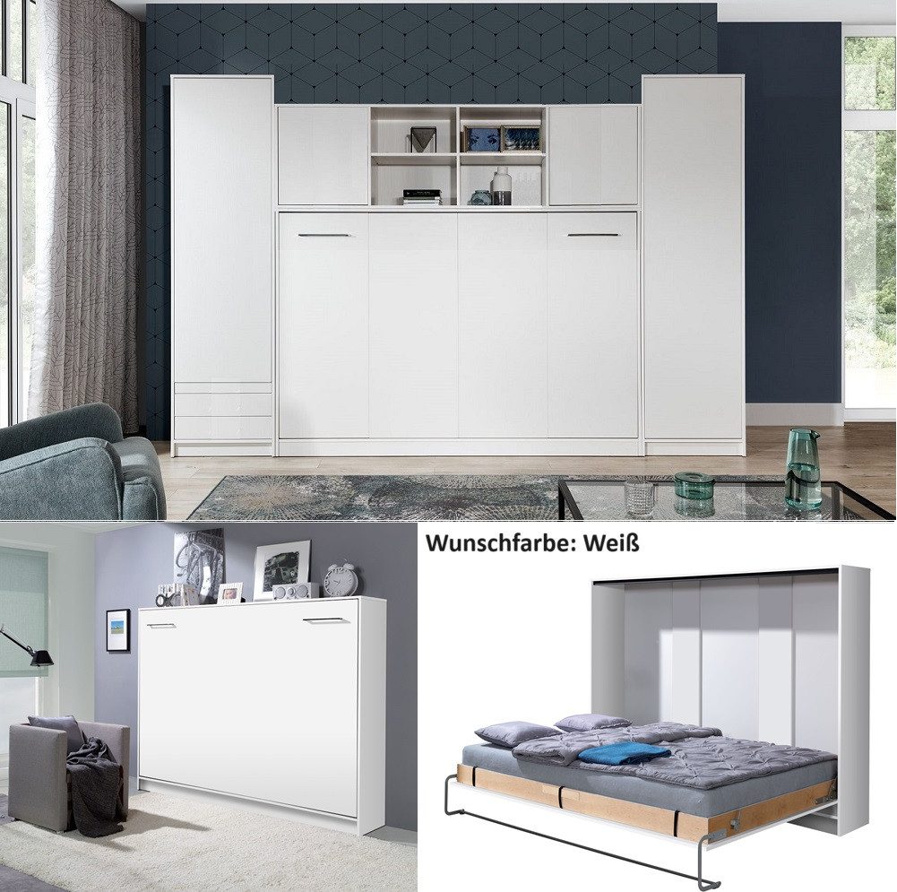 QMM TraumMöbel Schrankbett horizontal HB 120x200 mit 2 Schränken & Aufsatz (Möbel-Set, 4-St., Schrankbett horizontal 120x200, Aufsatz zum Schrankbett, 2 Schränke) Farbauswahl
