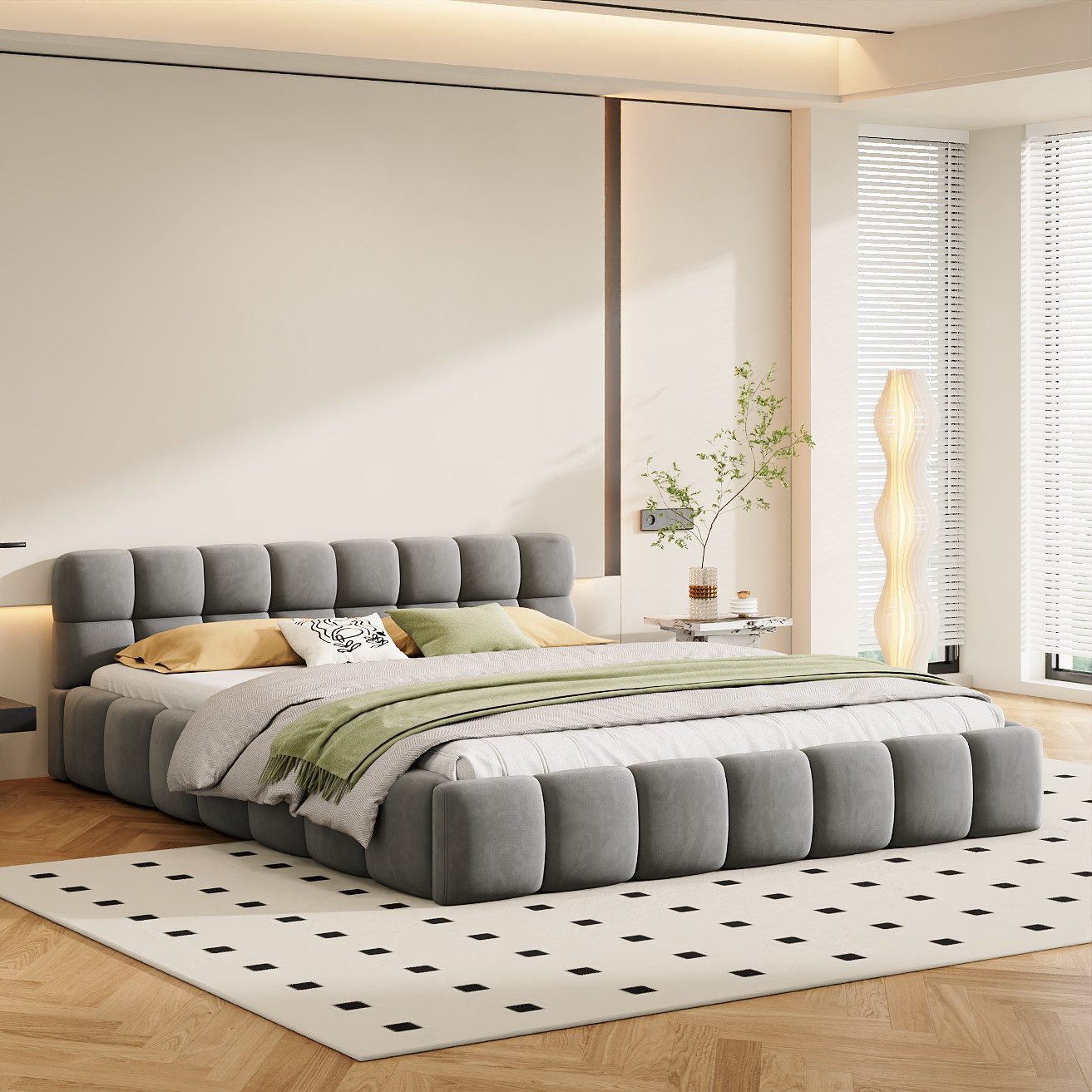 PXloue Polsterbett Doppelbett Jugendbett (ohne Matratze), (Futonbett), Mit Bettrahmen und Lattenrost, Leinen-Stoff, 160x200 cm