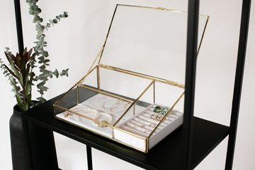 LaLe Living Schmuckkasten Ebba in Gold 30 x 18 cm Aufbewahrung von Schmuck, aus Eisen und Glas mit Velour