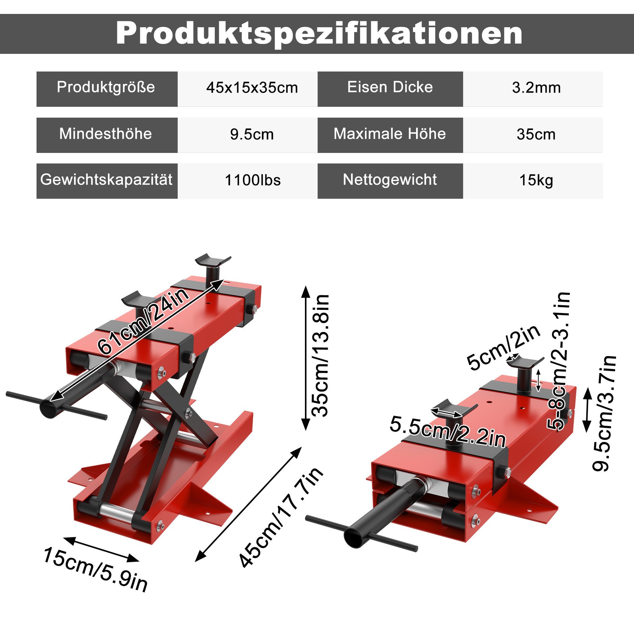 FIVMEN Motorradheber Motorradhebebühne Hebebühne Rangierhilfe Reparatur Motorradlift, Heber Motorrad Montagebock bis zu 500kg für Motoständer Reparatur
